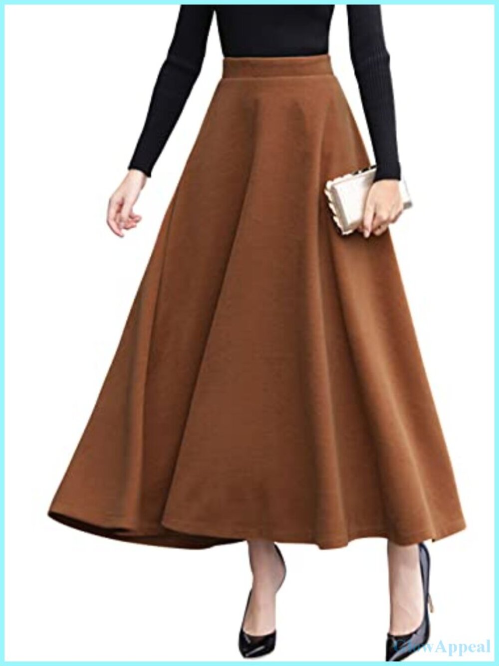 Wool Blend Plaid A-Line Maxi Skirt High Waist with Pockets